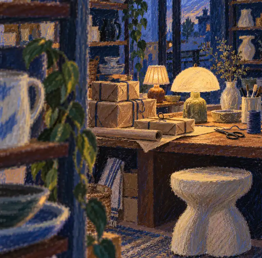 Illustration of independent retailers equipment and workspace